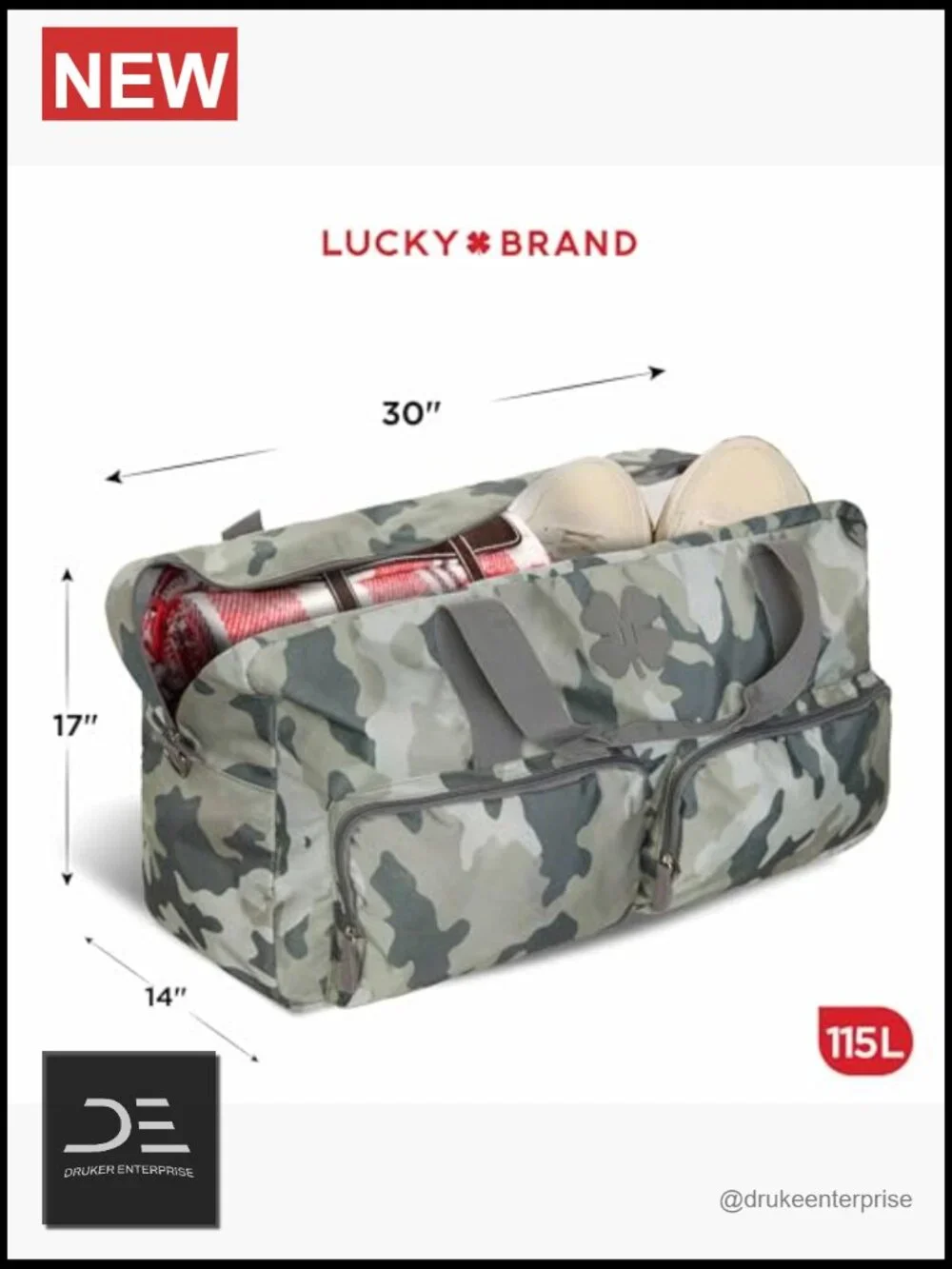 115L Foldable Overnight Duffle Bag with Adjustable Shoulder Strap for Travel Gym